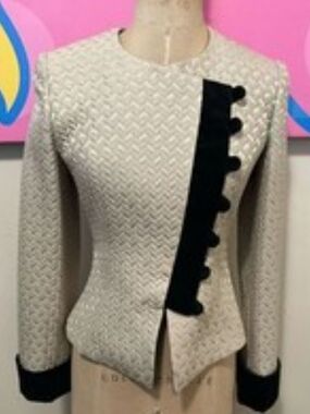 Armani Collezioni Cream Textured Jacket with Black Trim